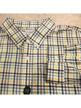 NWT L.L. Bean TrueCool Shirt Mens 3XLT Tall Multi Plaid Wrinkle Free Long Sleeve